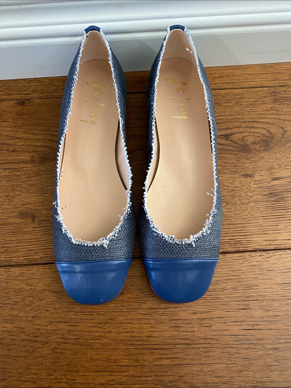 Imply Blue Raffia French Sole Ballet Flats